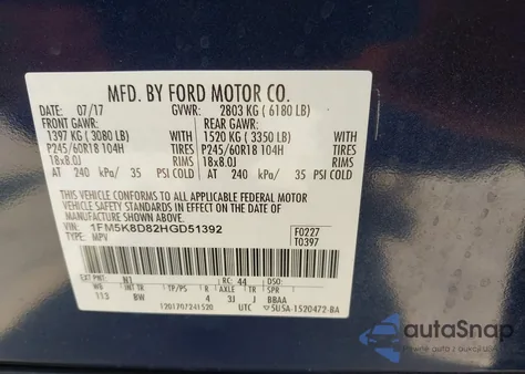 2017 Ford Explorer Xlt from USA, damaged, VIN 1FM5K8D82HGD51392
